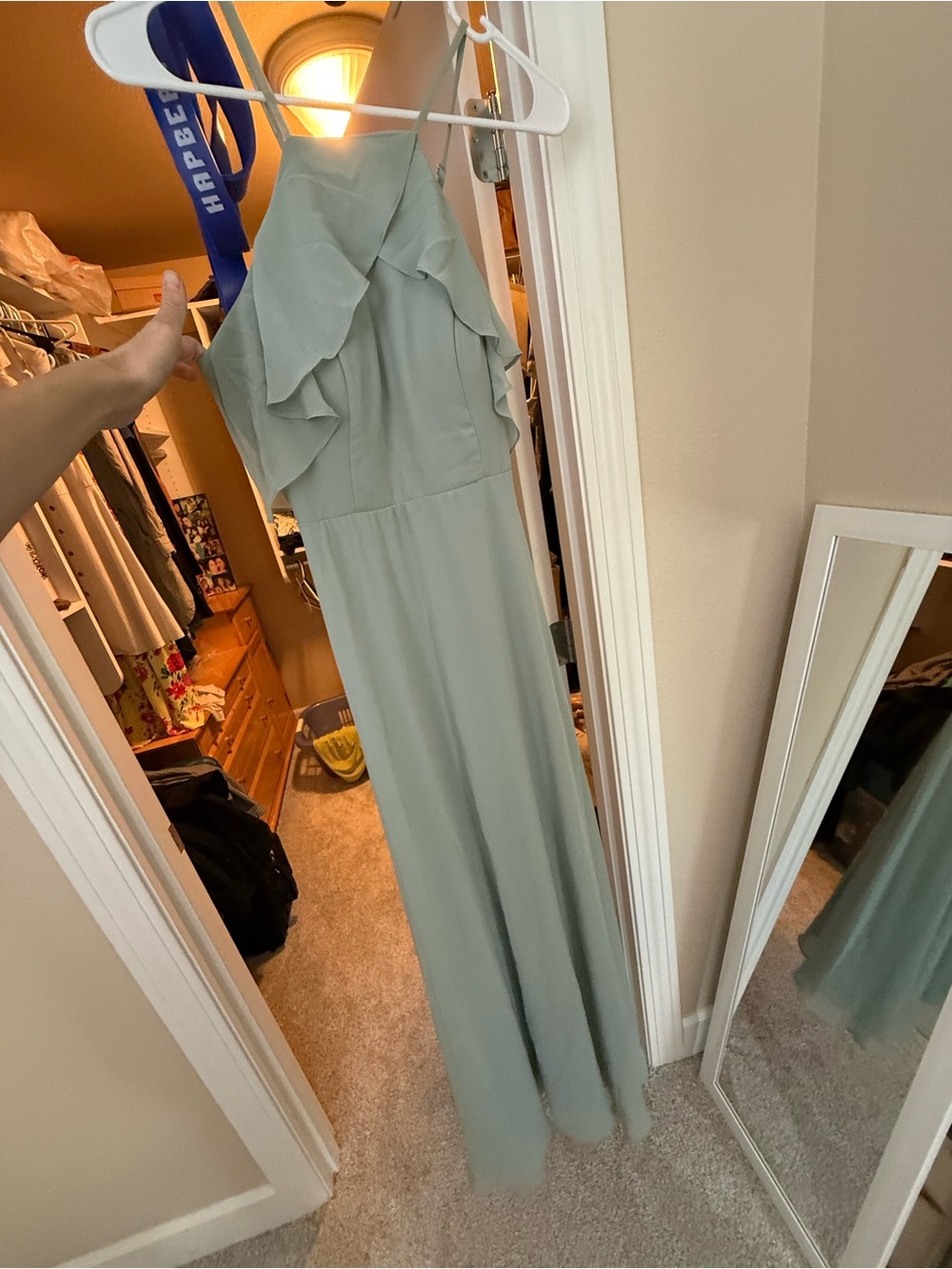 Birdy Grey Sage Green Ruffled Halter Maxi Dress